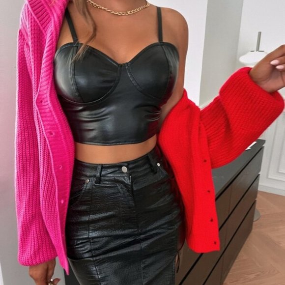 BUTTON FRONT COLORBLOCK CARDIGAN - PINK RED - Picture 4 of 7